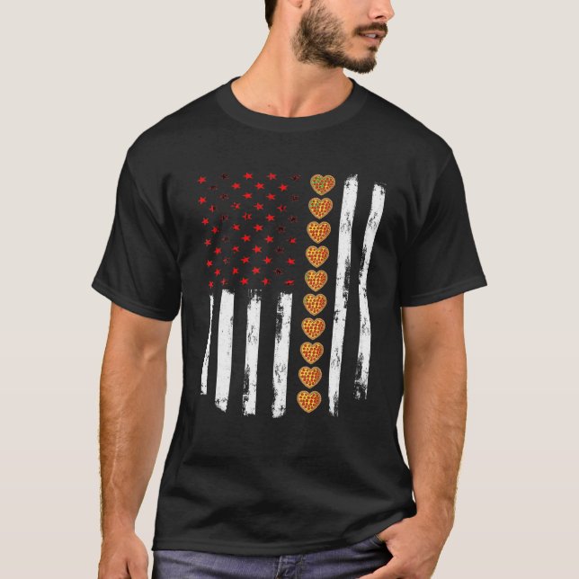 Valentine's Day American Flag Red Hearts US Patrio T-Shirt (Vorderseite)