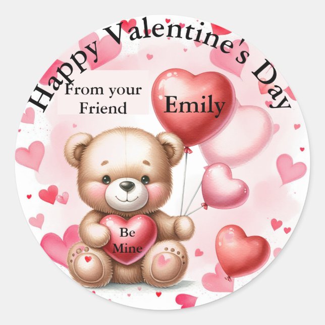 Valentine's Day Bärenherzen Fügen Sie Ihren Namen  Runder Aufkleber (Vorderseite)