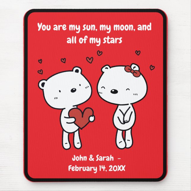 Valentine's Day Bear Heart Joyful Love Laughter  Mousepad (Vorne)