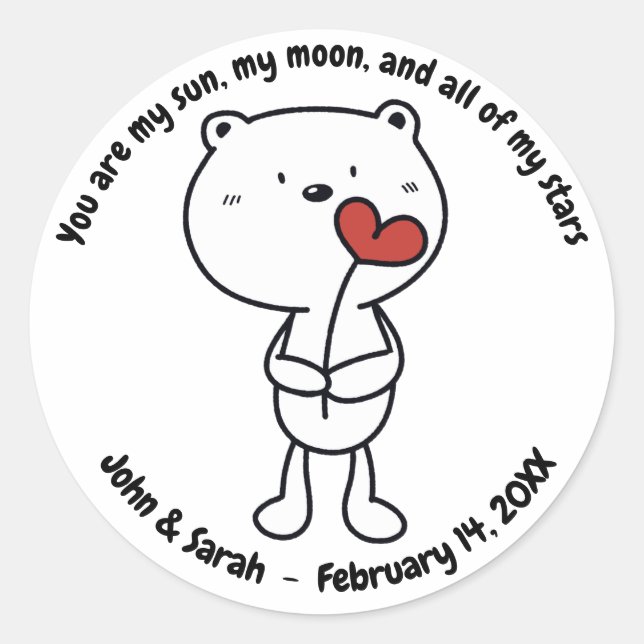 Valentine's Day Bear Heart Runder Aufkleber (Vorderseite)