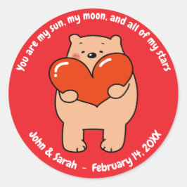 Valentine's Day Bear Heart Runder Aufkleber