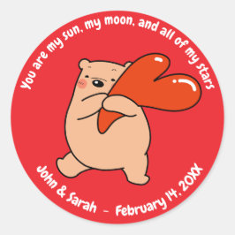 Valentine's Day Bear Heart Runder Aufkleber