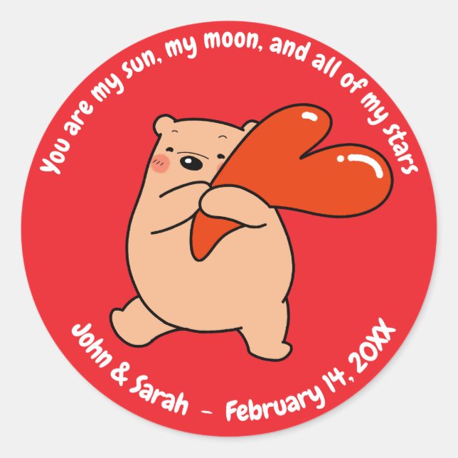Valentine's Day Bear Heart Runder Aufkleber (Vorderseite)