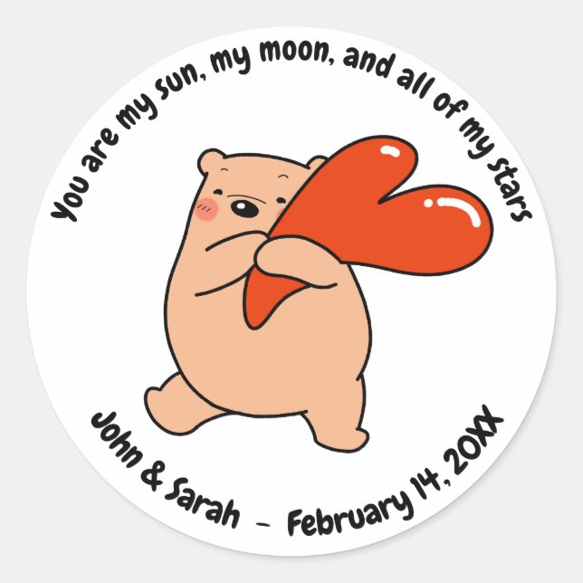 Valentine's Day Bear Love Heart Runder Aufkleber (Vorderseite)