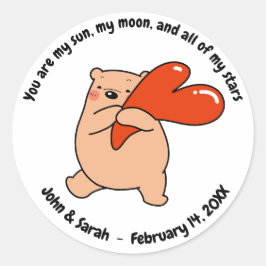 Valentine's Day Bear Love Heart Runder Aufkleber