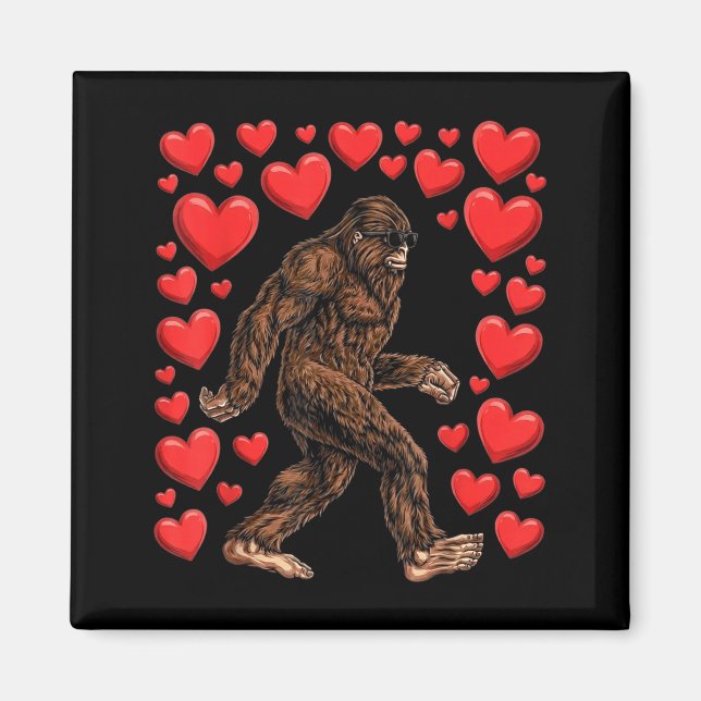 Valentines Day Bigfoot Red Hearts Funny Sasquatch  Magnet (Vorne)