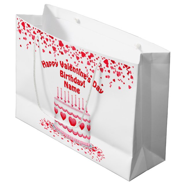 Valentine's Day Birthday Cake Customizable Candles Große Geschenktüte (Vorderseite Schrägansicht)