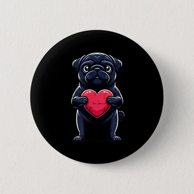 Valentines Day Black Pug Heart Funny Dog Mom Dad F Button (Vorderseite)