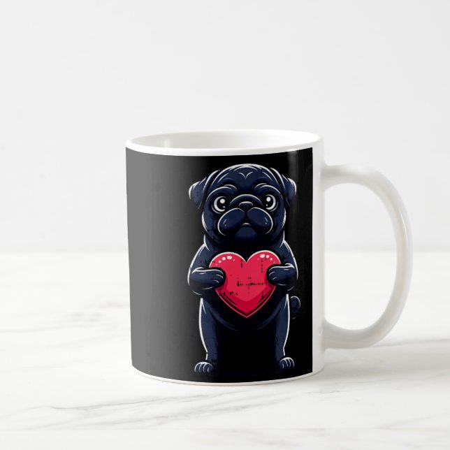 Valentines Day Black Pug Heart Funny Dog Mom Dad F Kaffeetasse (Rechts)