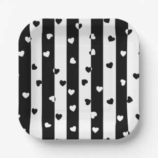 valentines day black white vertical stripes hearts pappteller