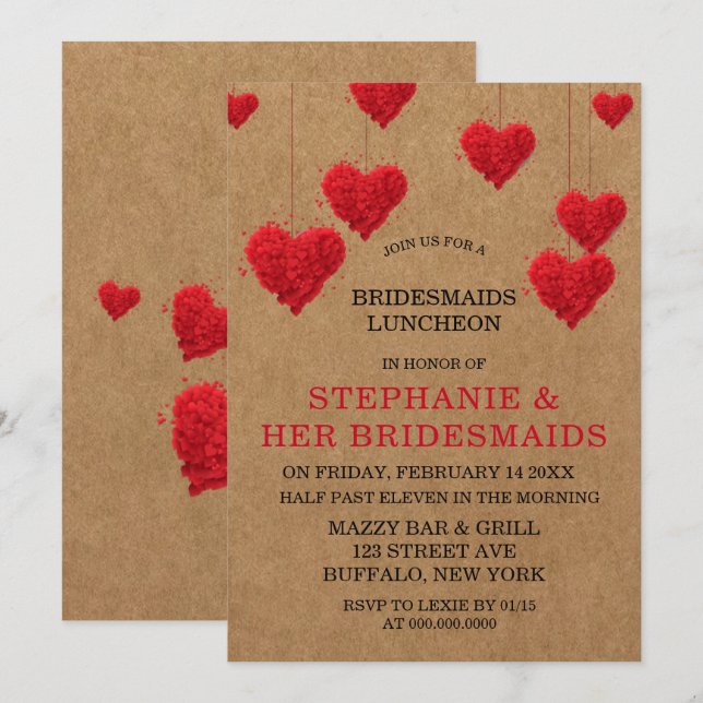 Valentine's Day Bridesmaids Luncheon Einladung (Vorne/Hinten)