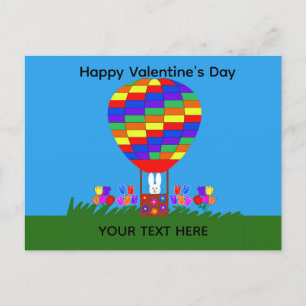 Valentine's Day Bunny Hot Air Ballon #3 Postkarte