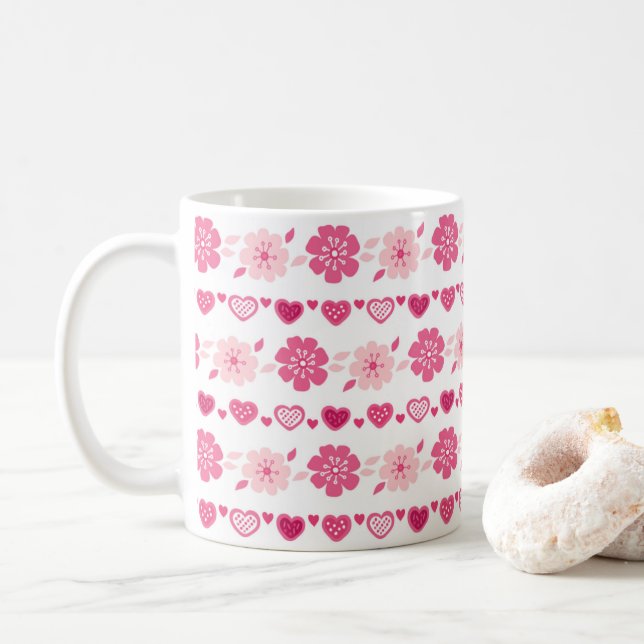 Valentine's Day Candy Hearts Blume Muster Kaffeetasse (Mit Donut)