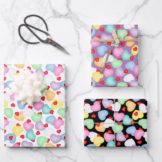 Valentine's Day Candy Hearts Muster Geschenkpapier Set (Vorderseite)