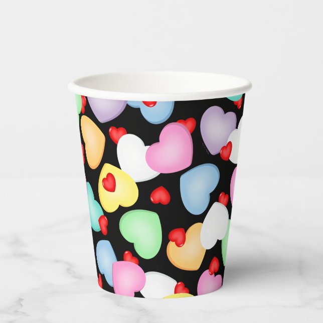 Valentine's Day Candy Hearts Muster Pappbecher (Vorderseite)