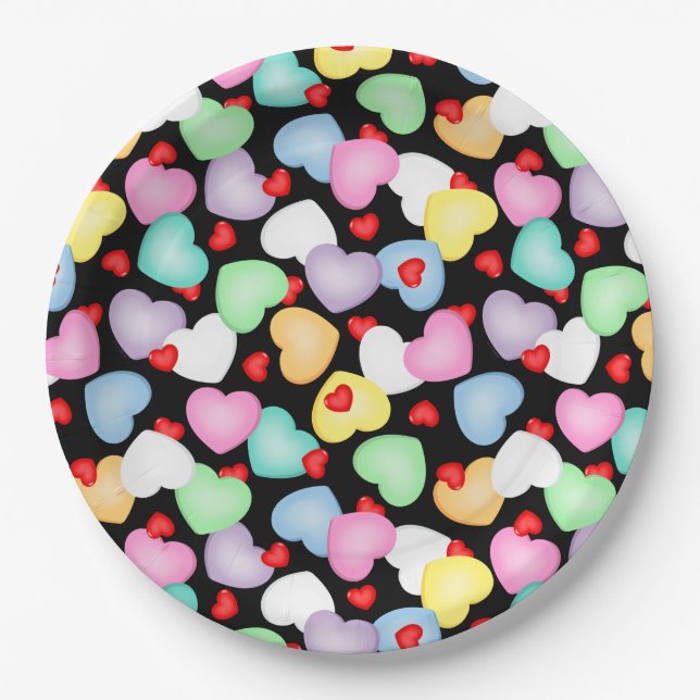 Valentine's Day Candy Hearts Muster Pappteller (Vorderseite)