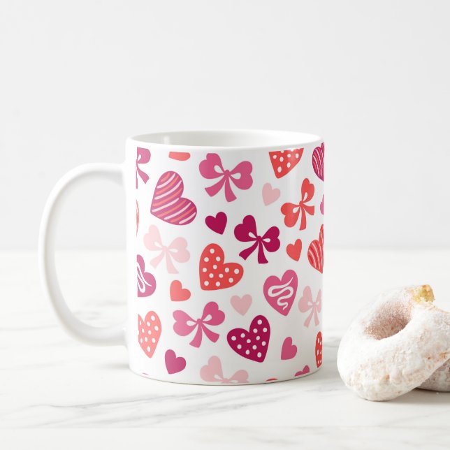 Valentine's Day Candy Hearts Pink Ribbons Bows Kaffeetasse (Mit Donut)
