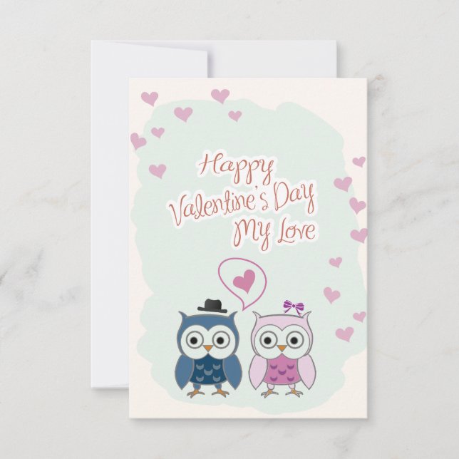 Valentine's Day Card Cute Owns Couple Einladung (Vorderseite)