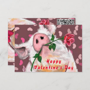 Valentine's Day Card Gentleman Pig QR Code Wish Karte