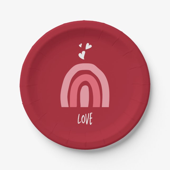 Valentine's Day Cheerful Red Pink Rainbow Hearts  Pappteller (Vorderseite)