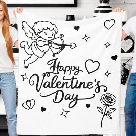 Valentines Day Cherub & Romantic Doodle Design Fleecedecke