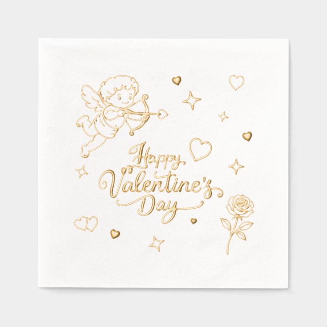 Valentines Day Cherub & Romantic Doodle Design  Servietten Mit Folie (Vorderseite)