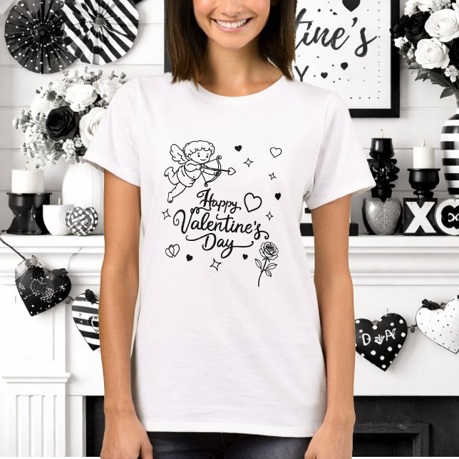 Valentines Day Cherub & Romantic Doodle Design T-Shirt (Von Creator hochgeladen)