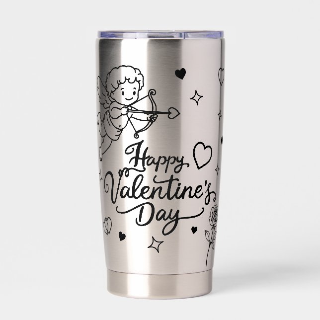 Valentines Day Cherub & Romantic Doodle Design Thermobecher (Vorderseite)