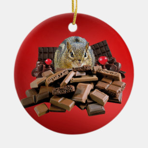 Valentine's Day Chocolate Chipmunk Keramik Ornament