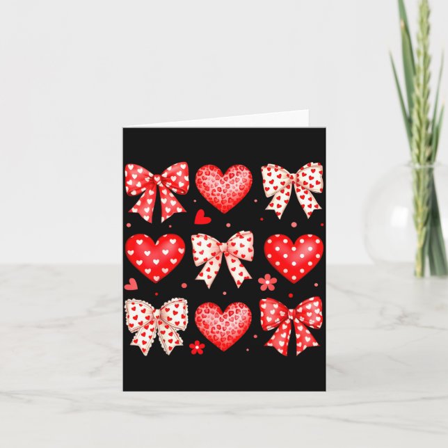 Valentines Day Coquette Bow Hearts Leopard Women G Karte (Vorderseite)