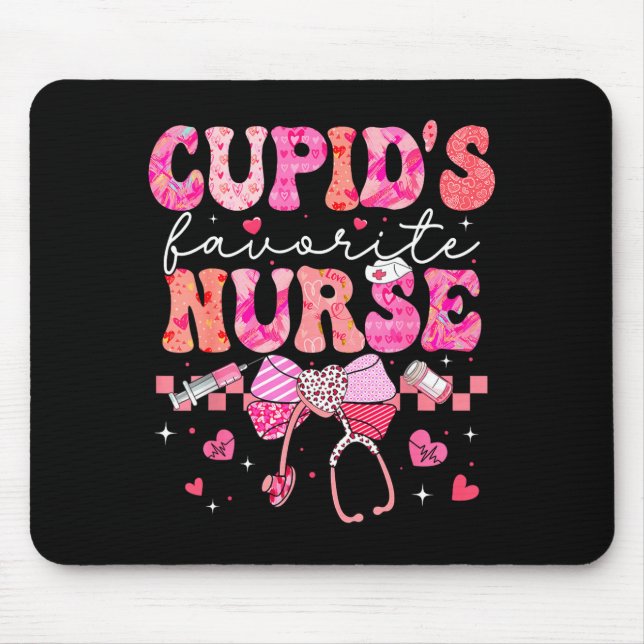 Valentines Day Cud’s Favorite Nurse Heart Girl Wom Mousepad (Vorne)