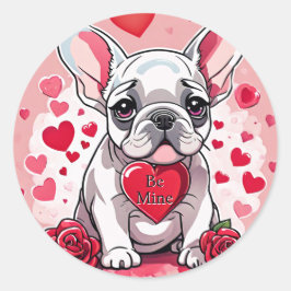 Valentine's Day Customize Text Französisch Bulldog Runder Aufkleber