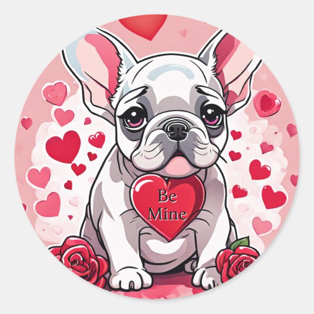 Valentine's Day Customize Text Französisch Bulldog Runder Aufkleber (Vorderseite)