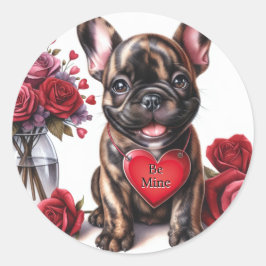 Valentine's Day Customize Text Französisch Bulldog Runder Aufkleber