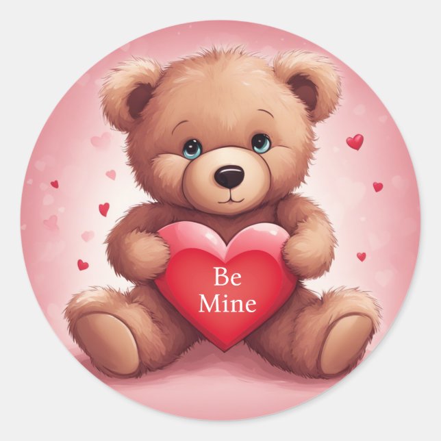 Valentine's Day Customize Text Teddy Bären w Herz Runder Aufkleber (Vorderseite)