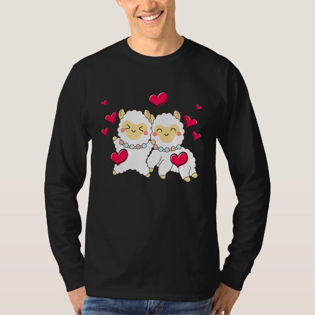 Valentines Day Cute Alpaca  Boyfriend Girlfriend T-Shirt (Vorderseite)
