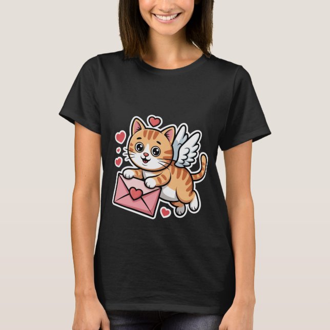 Valentine's Day Cute Cupid Cat Love Letter Art🐱💌 T-Shirt (Vorderseite)