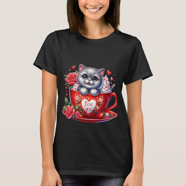 Valentine's Day Cute Tabby Cat Love You Mug Art🐱☕ T-Shirt (Vorderseite)