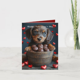 Valentine's Day Dachshund Puppy Red Hearts Karte