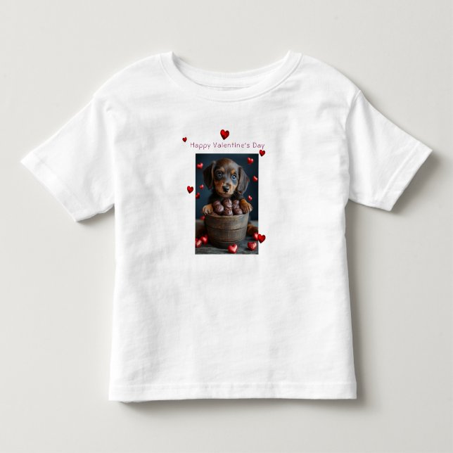 Valentine's Day Dachshund Puppy Red Hearts  Kleinkind T-shirt (Vorderseite)