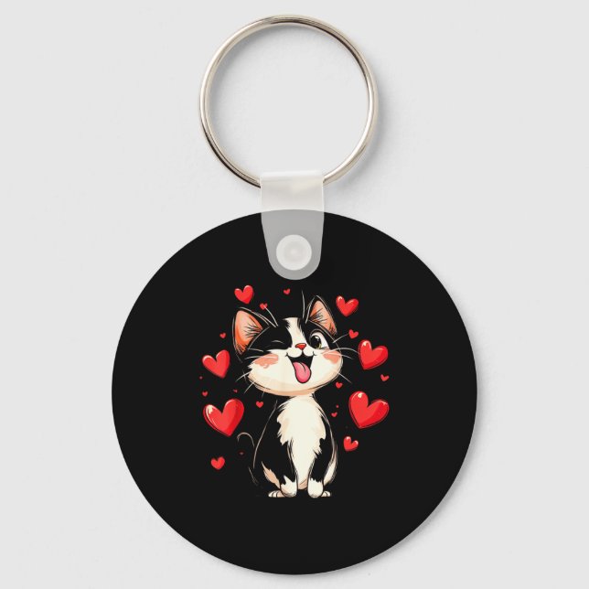 Valentines Day Design With A Cat On It  Schlüsselanhänger (Vorderseite)