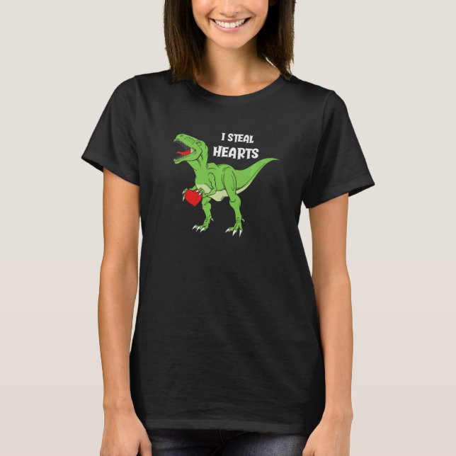 Valentines Day Dinosaur I Steal Hearts Boys Men Lo T-Shirt (Vorderseite)