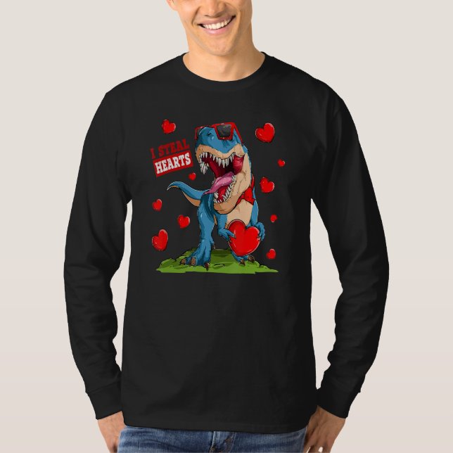 Valentines Day Dinosaur I Steal Hearts Boys Men Lo T-Shirt (Vorderseite)