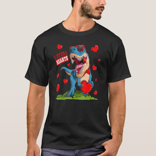 Valentines Day Dinosaur I Steal Hearts Boys Men Lo T-Shirt (Vorderseite)