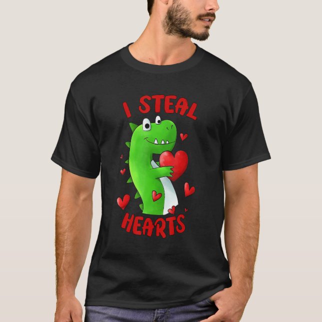 Valentines Day Dinosaur I Steal Hearts Kids Love r T-Shirt (Vorderseite)