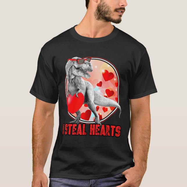 Valentines Day Dinosaur T Rex I Steal Hearts Funny T-Shirt (Vorderseite)