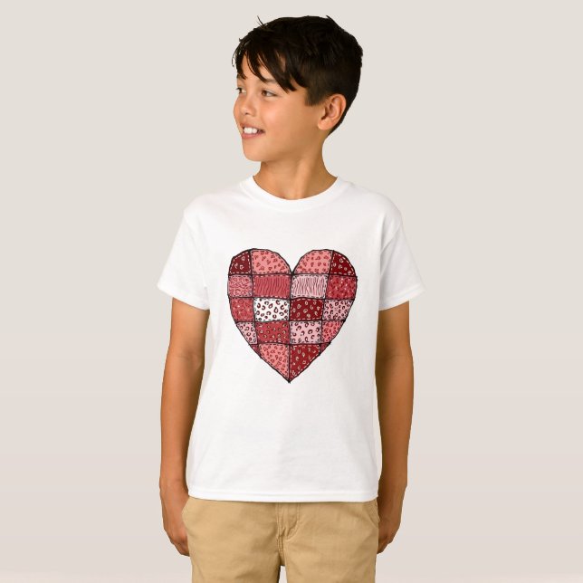 Valentine's Day Doodle Art Patchwork Heart Kids T-Shirt (Vorne ganz)