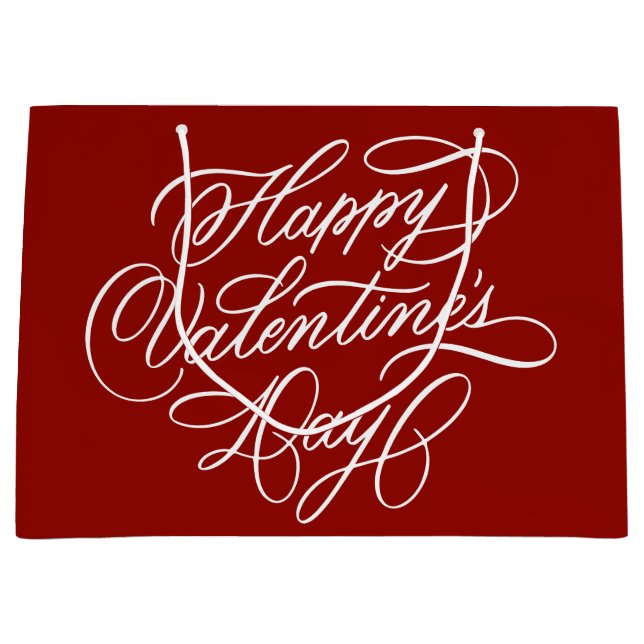 Valentines Day Elegant Calligraphy Deep Red  Große Geschenktüte (Vorderseite)