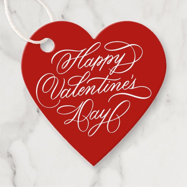 Valentines Day Elegant Calligraphy Red Heart Geschenkanhänger (Vorderseite)