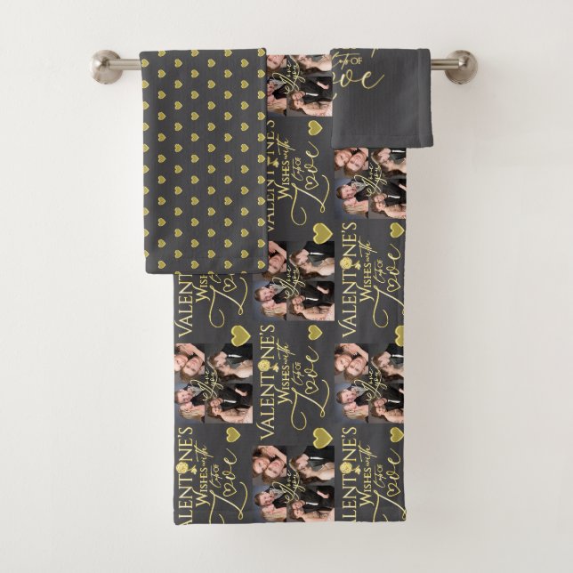 Valentine's Day Elegant Gold Photo Collage  Badhandtuch Set (Insitu)